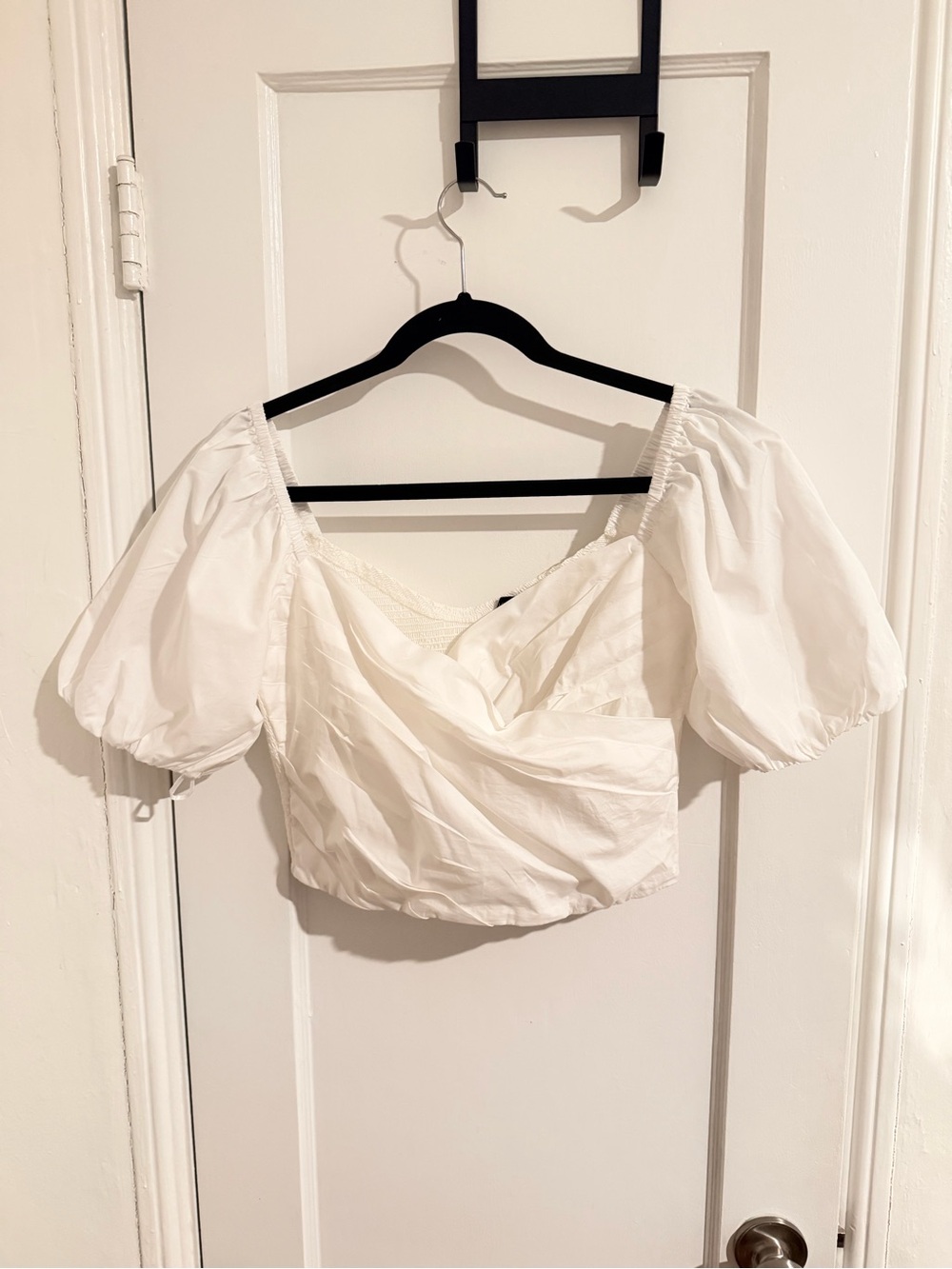 J. Crew White Puff Sleeve Crop Top